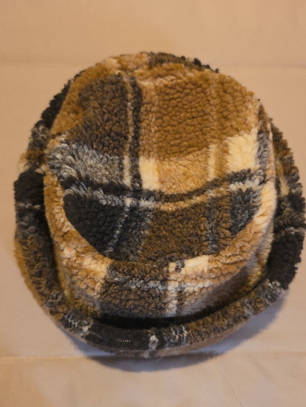 San Diego Hat Company Sherpa Plaid Bucket Hat - Tan, Black & Cream